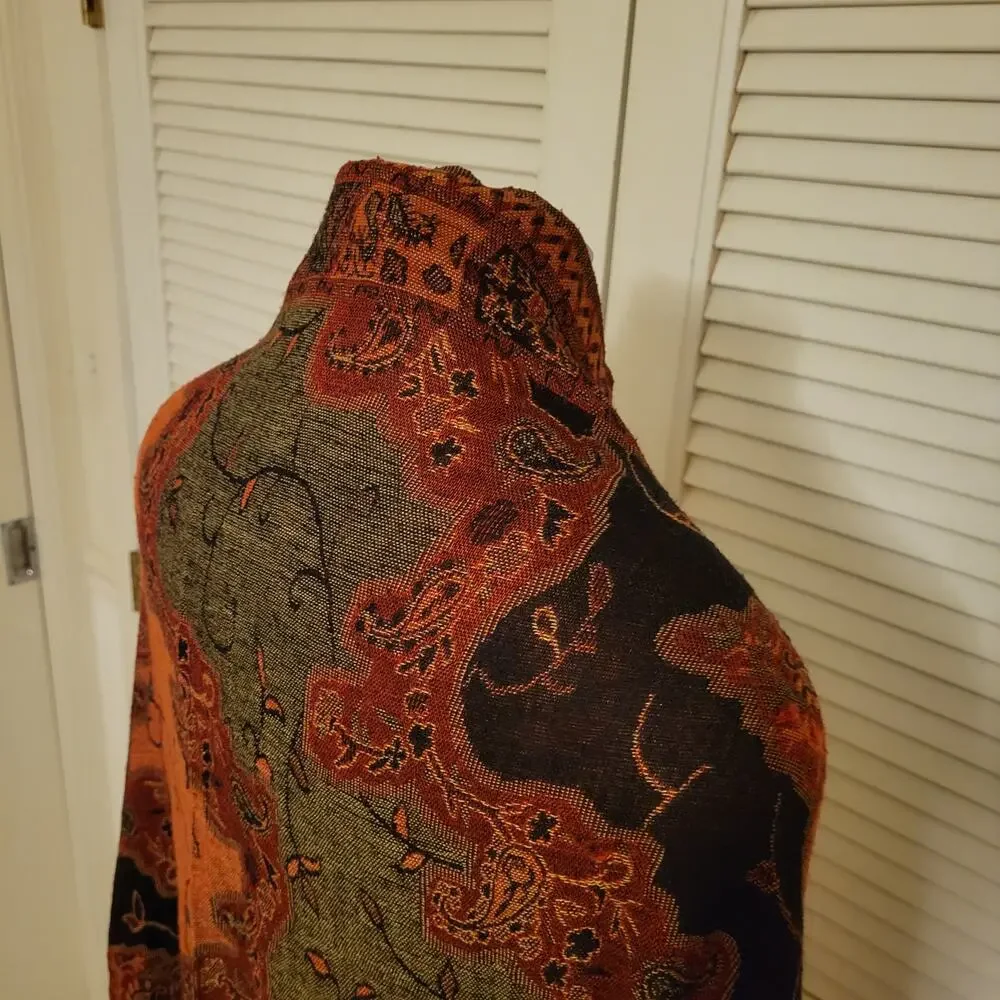 Boho Paisley Pashmina Scarf Red Black Orange Tassels One Size Woven Shawl Wraps